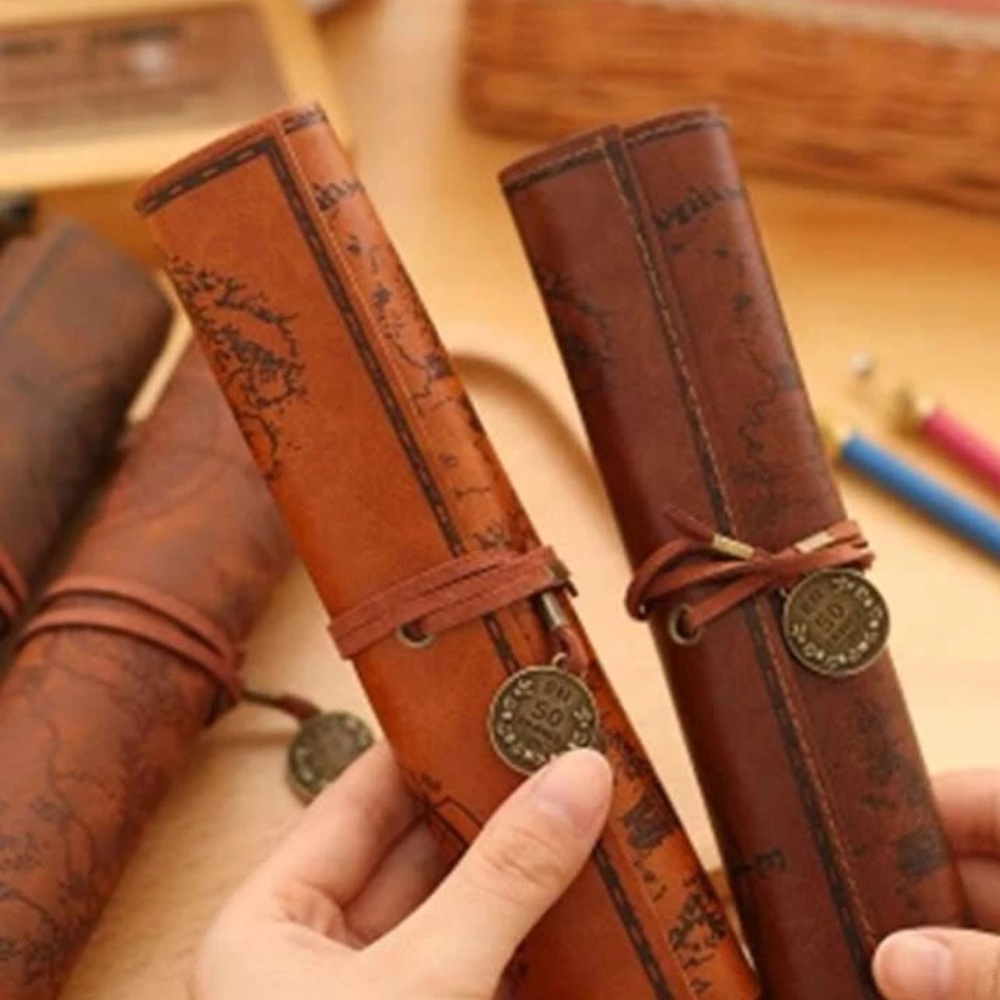 1pc Tan Roll Up Pencil Bag